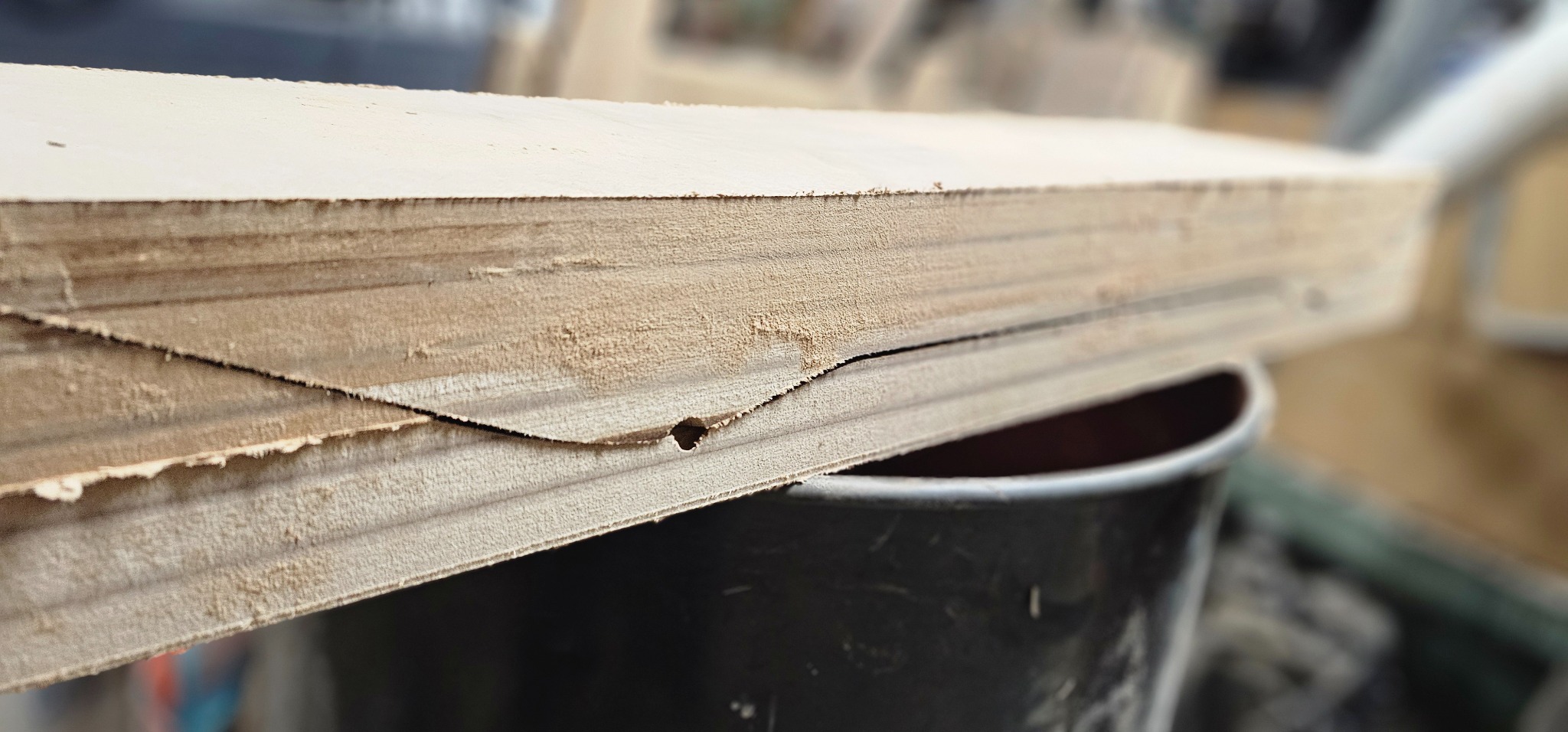 Close-up of laminated skateboard mold construction